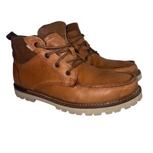 TOMS Hawthorne Waterproof Leather Boots Mens 11 Tan Rugged Excellent Condition